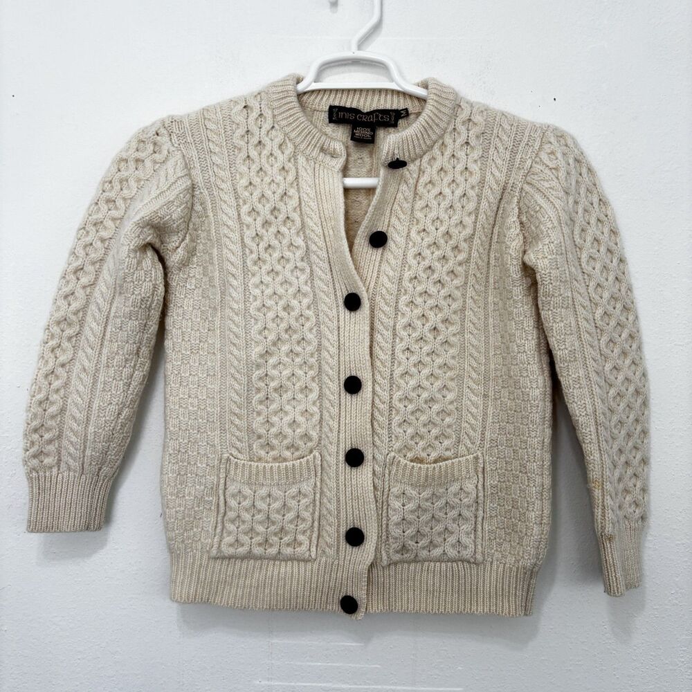 Inis Crafts Womens Fisherman Merino Wool Cable Knit Cardigan Old Money Preppy